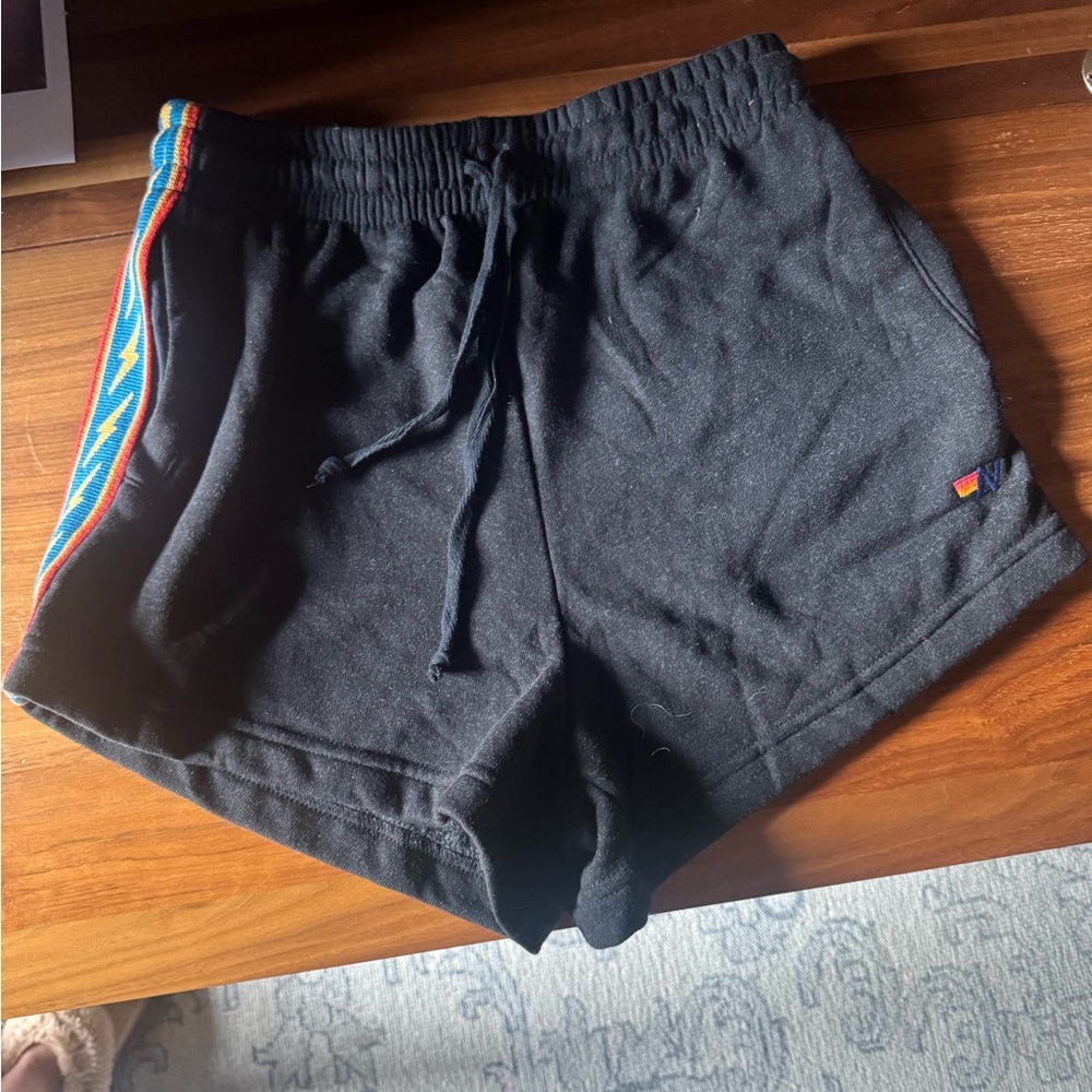 Aviator Nation Black Bolt Stripe Shorts Large